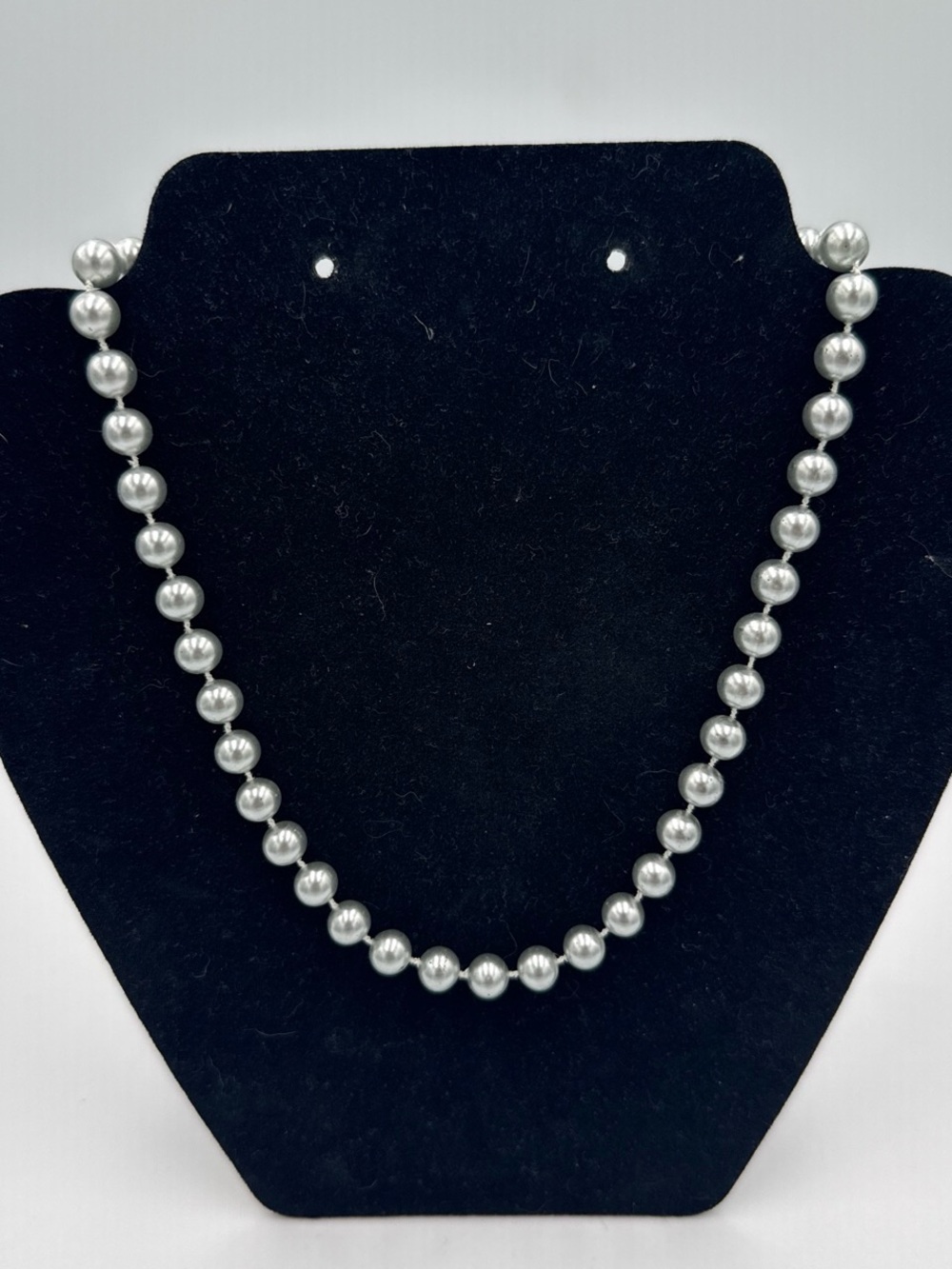 Classic Faux Blue Silver Pearl Necklace - Elegant Women's Jewelry